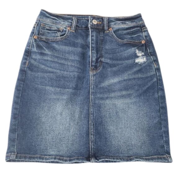 American Eagle Women's Denim Stretch Mom Skirt Distressed Women 2 - Picture 1 of 4